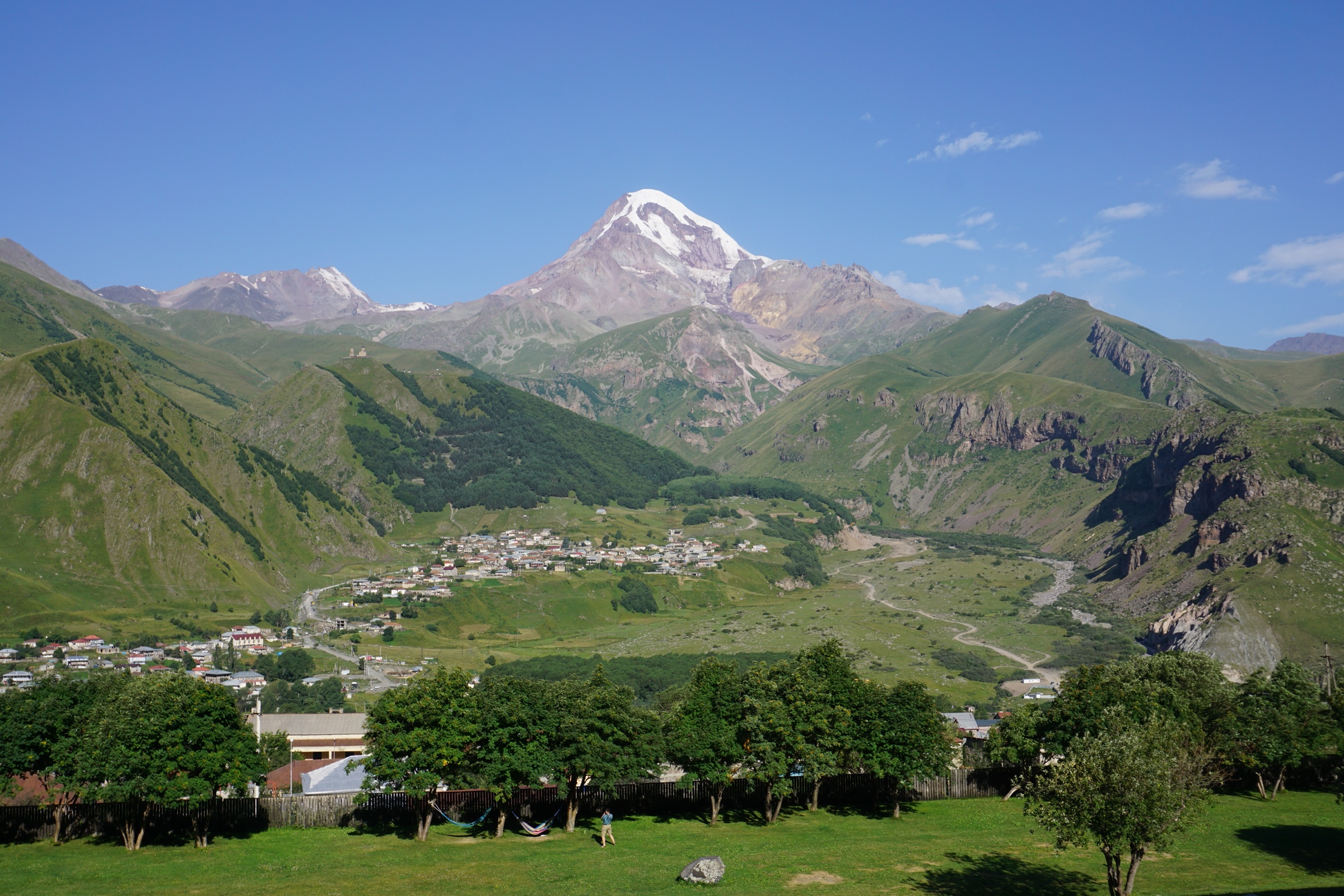Mount Kazbek and the Caucasus mountains near Stepantsminda in Georgia