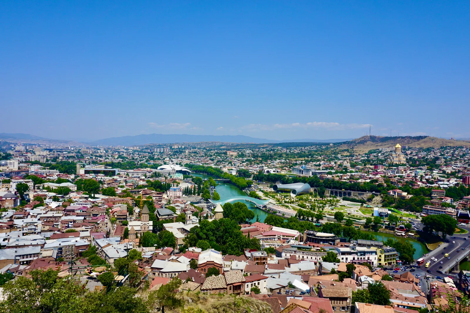 Panoramic view across Tbilisi and the surrounding Georgian landscape